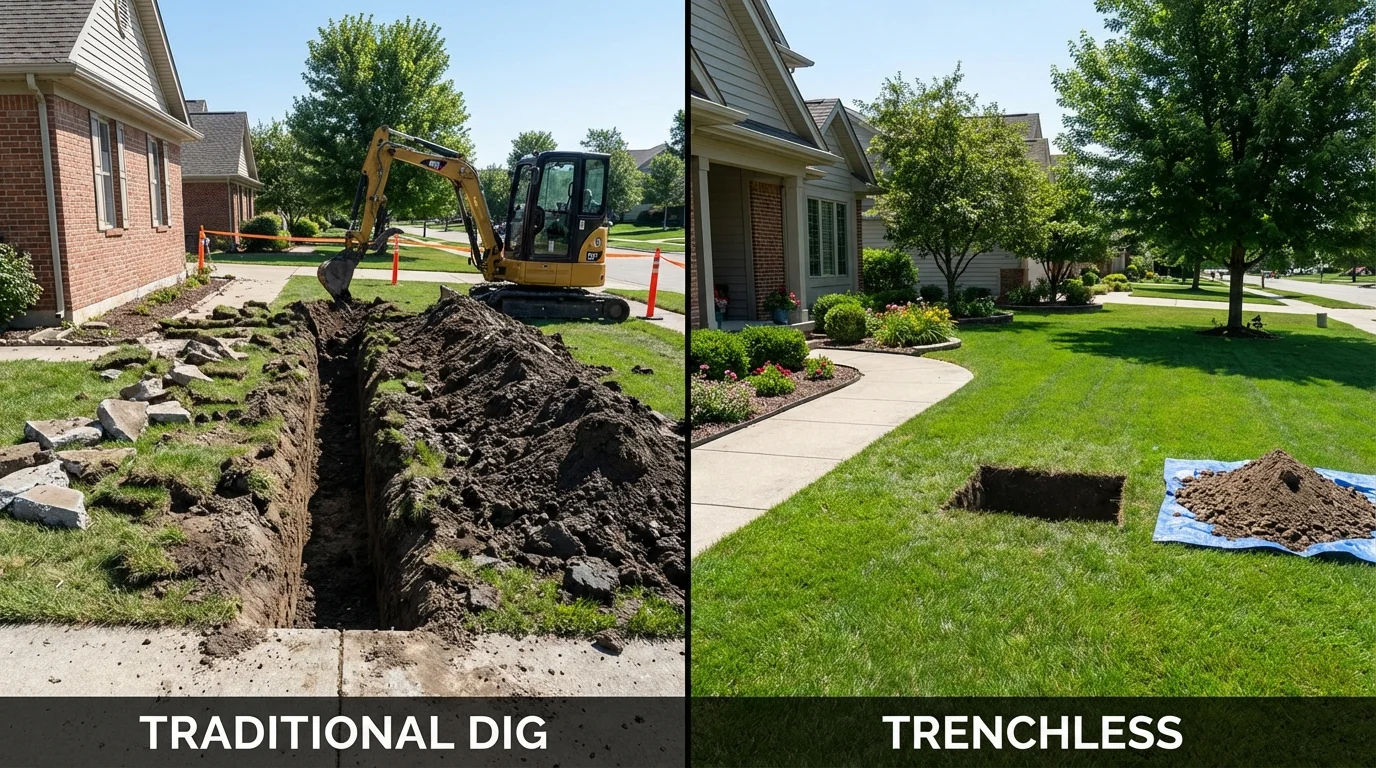 Trenchless sewer repair with minimal yard damage versus traditional excavation in Grapevine, TX
